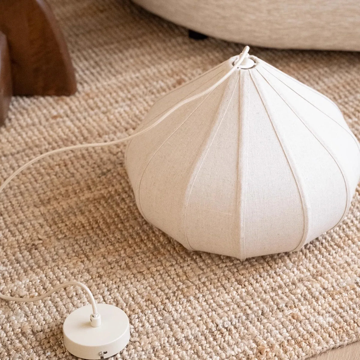 Japanese Wabi-Sabi Linen Pendant Light - Medieval Round Lantern Ceiling Art Lamp Fixture for Restaurant, Bedroom, Homestay & Dining Area