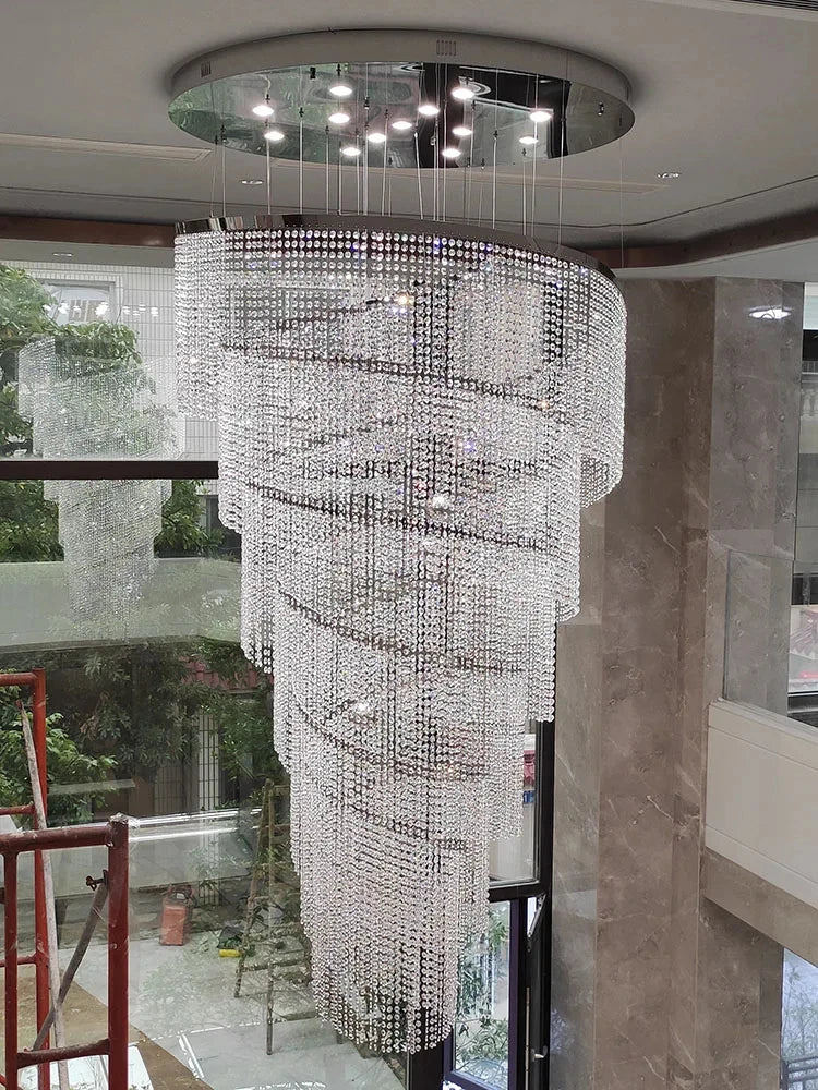 Large Spiral Design Crystal Chandelier For Staircase Hallway Lobby Modern Led Cristal Lamp Luxury Home Decor Led Light Fixture
