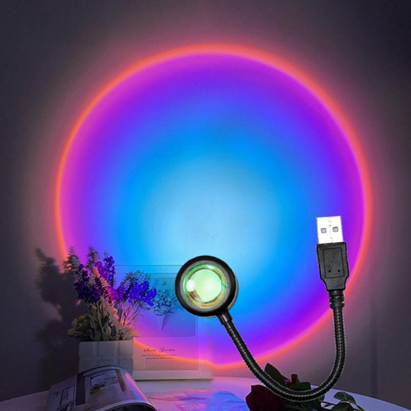 Sunset Lamp LED USB Rainbow Night Light Projector Photography Wall Atmosphere Lighting For Bedroom Home Room Decors Gift