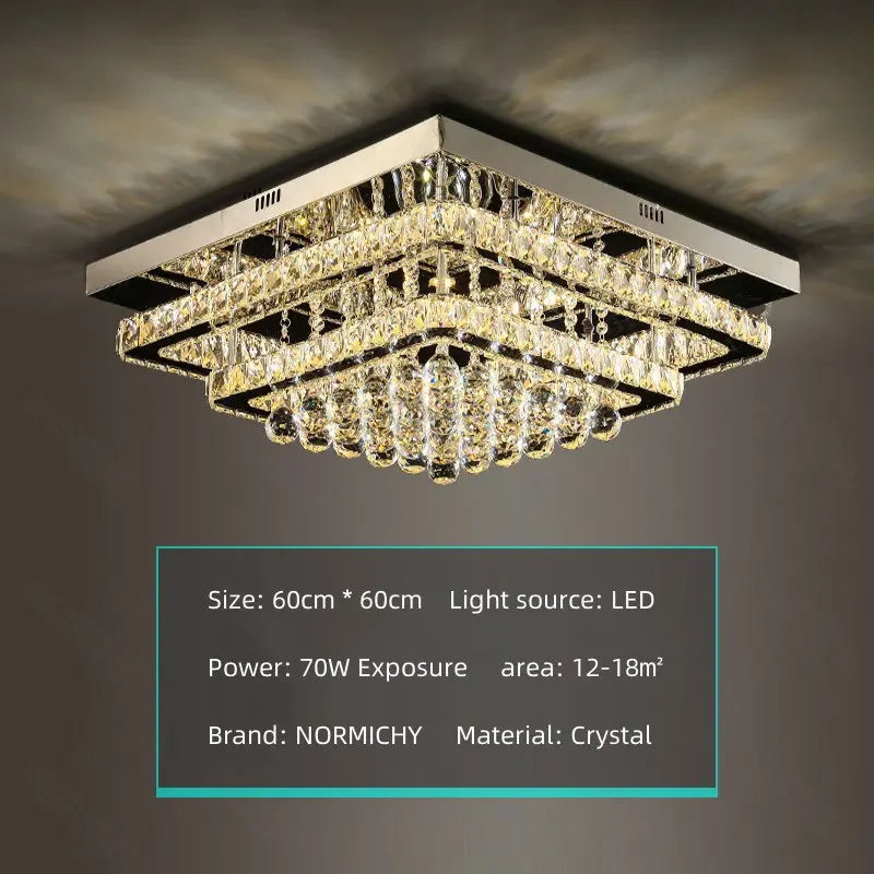 Modern Luxury Crystal LED Chandelier For Living Room Bedroom Dining Room Kitchen Ceiling Lamp Silver Chrome Remote Control Light