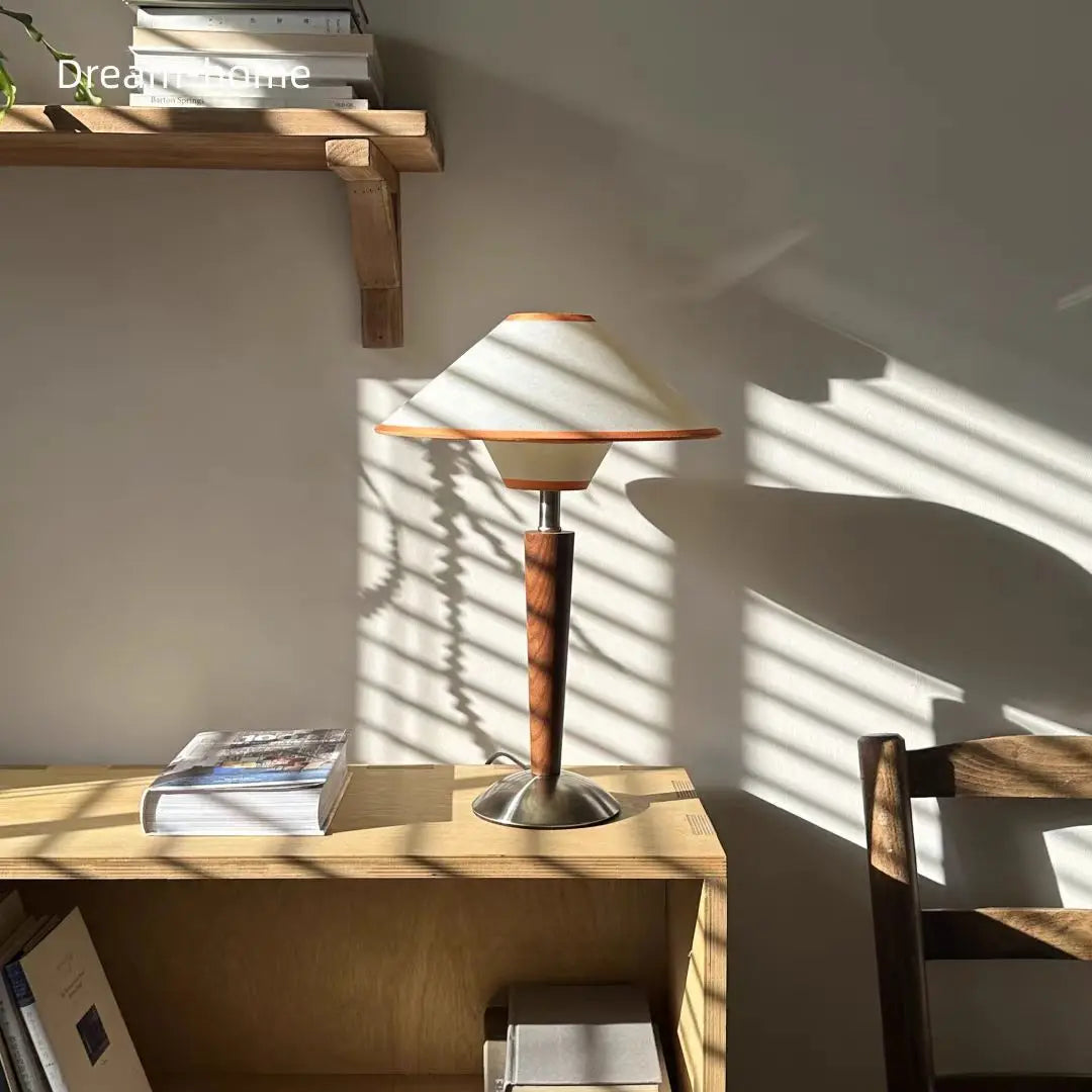 2025 New Design Table Lamp Desk Light E27 Bulb with Wood Bracket Fabric Lampshade
