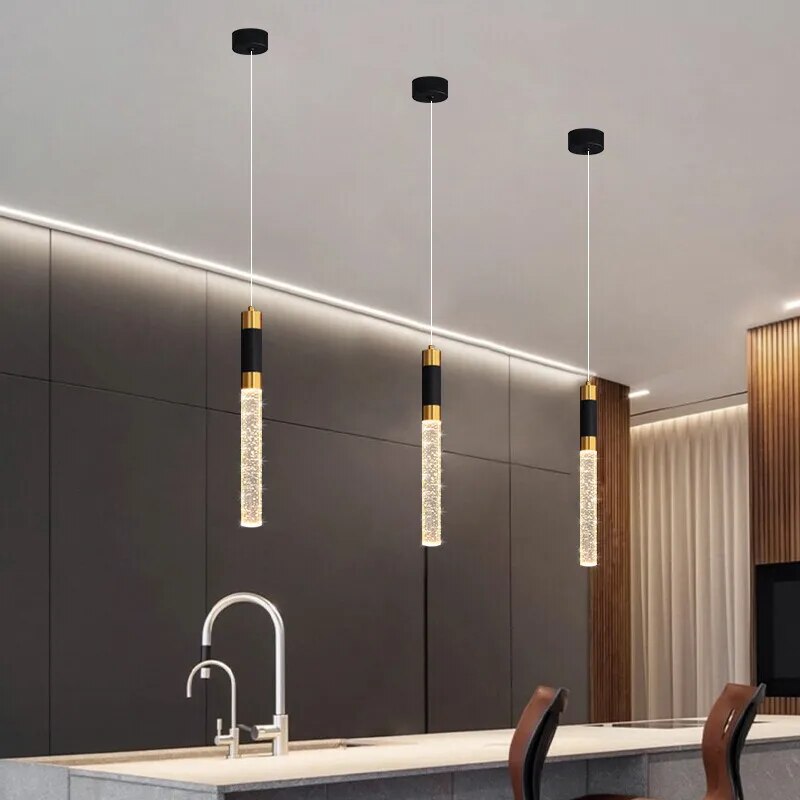 Kitchen Light Fixtures Ceiling Dimmable LED Modern Pendant Light with Crystal Pendant Lighting for Island Bedroom Dining Room