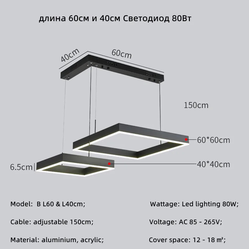 Modern Square LED Pendant Lamp Table Dining Living Room Hanging Light Bedroom Kitchen Hall Chandelier Home Decor Lighting Fixtur