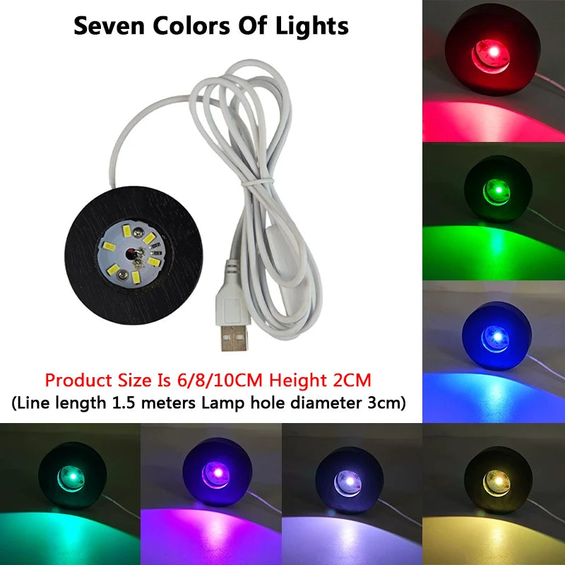 Black Round Solid Wood Luminous Base - LED Light Stand for Crystal Balls & Glass Ornaments
