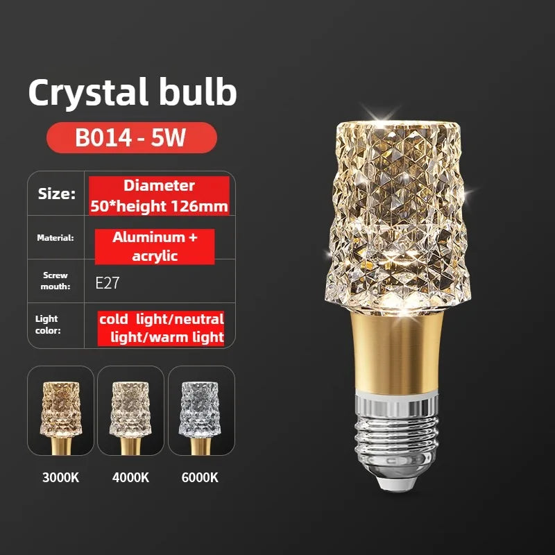 Acrylic Crystal Mini Pendant Light 2pcs - E27/E14 LED Fairy Lamp for Bedroom & Kitchen, Warm White/Cold White, 110V-220V