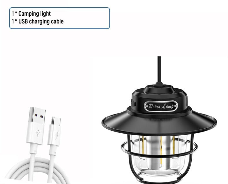 Vintage Style LED Camping Light Rechargeable Super Bright Camping Light 4 Lighting Modes Waterproof Outdoor Light