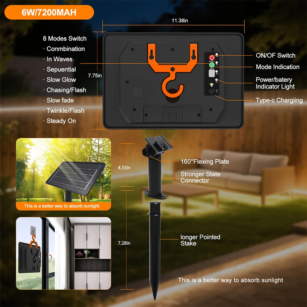 24V Solar LED Neon Light Strip - IP68 Waterproof Outdoor Garden Lighting