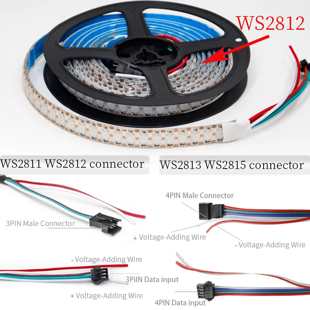 WS2812B WS2813 WS2815 Programmable LED Strip Light (1–5M, 144 LEDs/m) - DC5V/DC12V High-Density RGB Chasing Pixel Ribbon