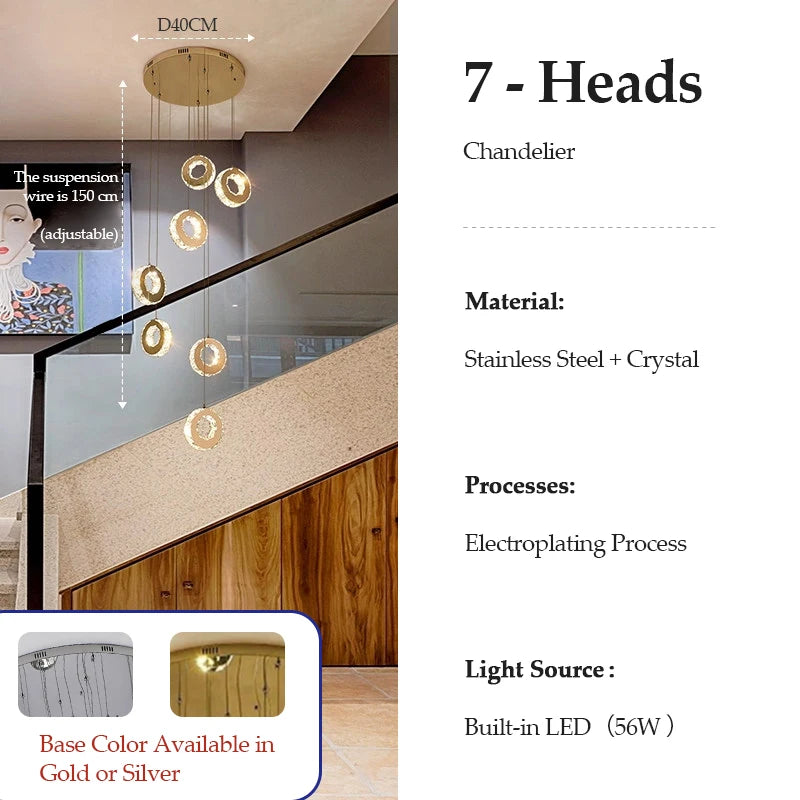 2026 Modern LED Duplex Staircase Chandelier - Living Room Hanging Light
