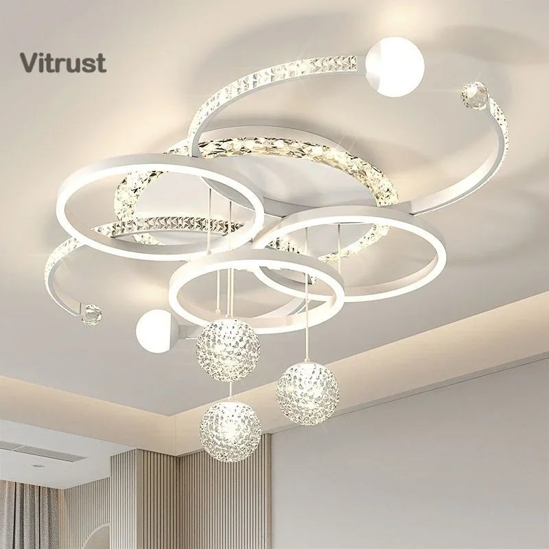Modern Crystal Ceiling Light Dimmable Flush Mount LED Chandelier for Living Room Dining Room Hallway Lighting