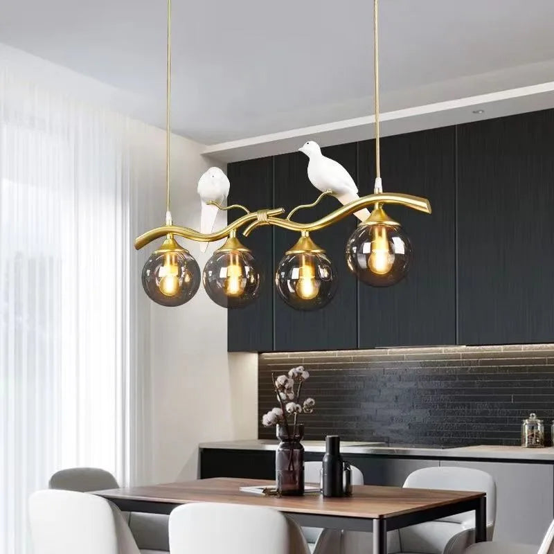 Nordic LED Glass Chandelier Modern Creative Bird Restaurant Dining Table Glass Pendant Light Living Room Bar Counter Decoration