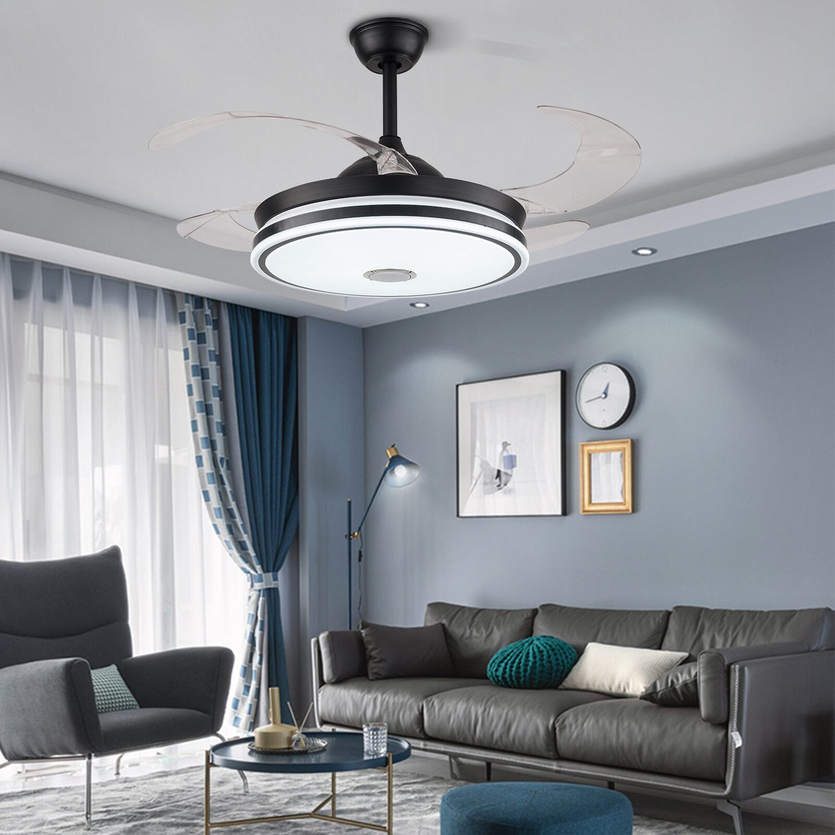 Multifunction Ceiling Fan with Light LED Ceiling Fan Chandelier with Remote Control Modern Retractable Fan Light for Home