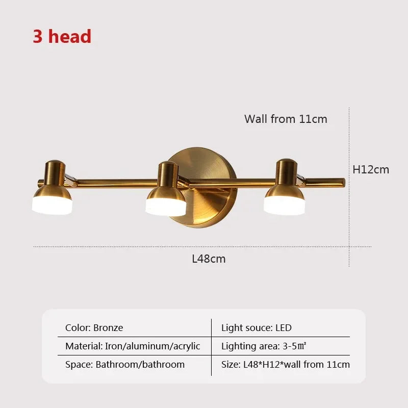 Modern Wall Light 2/3 Head Waterproof Bathroom Light Washroom Vanity Mirror Iron Interior Home Decoration Minimalist Lighting