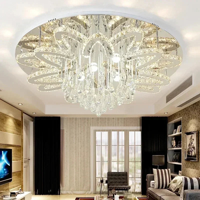Modern living room infinitely adjustable smart crystal lamp circular LED lamp bedroom and dining room ceiling lamp