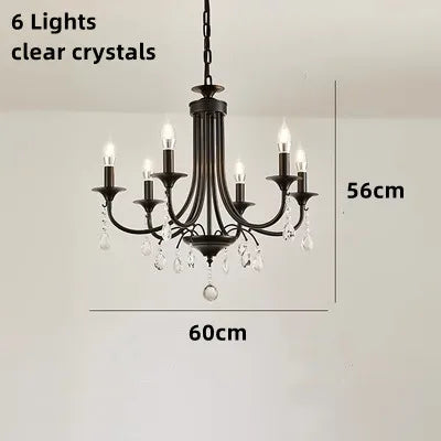 New Wrought Iron Crystal Chandelier European Classic Black Candle Lamp Modern Living Room Kitchen Dining Table Hanging Lamps