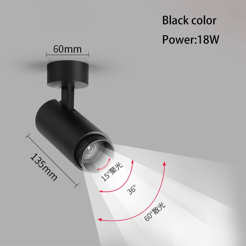 Zoomable LED Surface Spotlight - Adjustable Focus Ceiling Lamp for Retail Stores