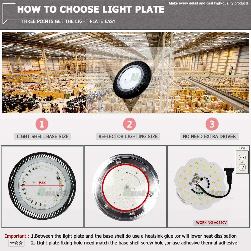 UFO LED High Bay Light (100W/150W/200W) AC220V - Smart IC Driverless Super Bright Overhead Industrial Lamp for Warehouse & Garage
