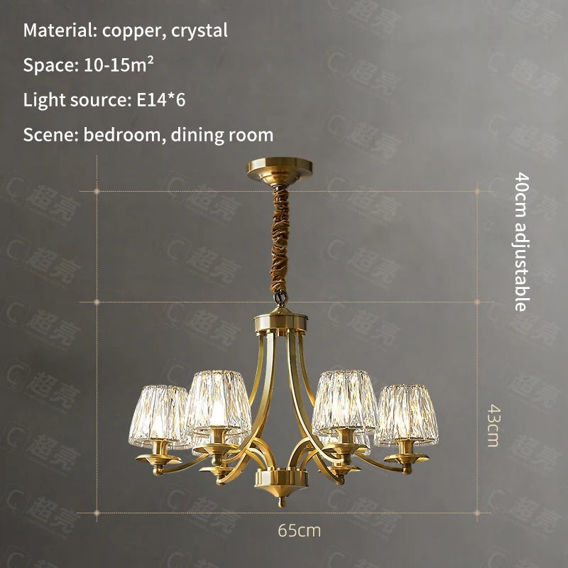 Copper Crystal Chandelier For Living Room Bedroom Study Dining Room Kitchen Villa Modern Luxury Style Gold Lamp Pendant Light