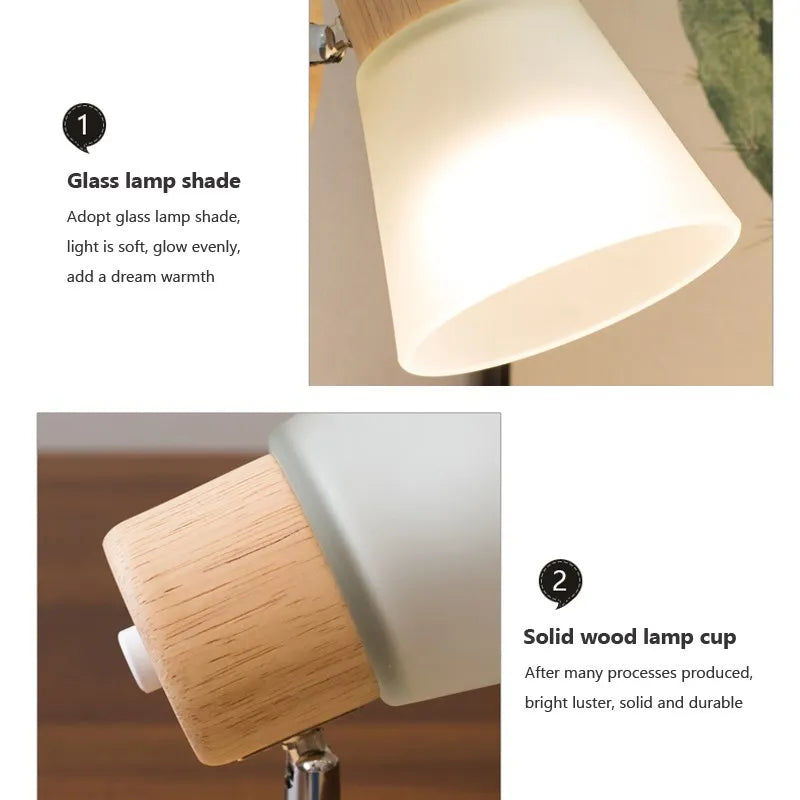 Nordic Wood Glass Wall Lamp For Bedroom Bathroom Kitchen Living Room Study Modern LED Decoration Resin Windmill Light