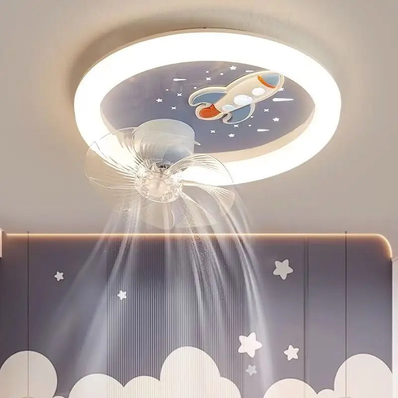 Full spectrum eye protection children's fan LED ceiling light for male and female bedrooms cartoon moon astronaut ceiling light