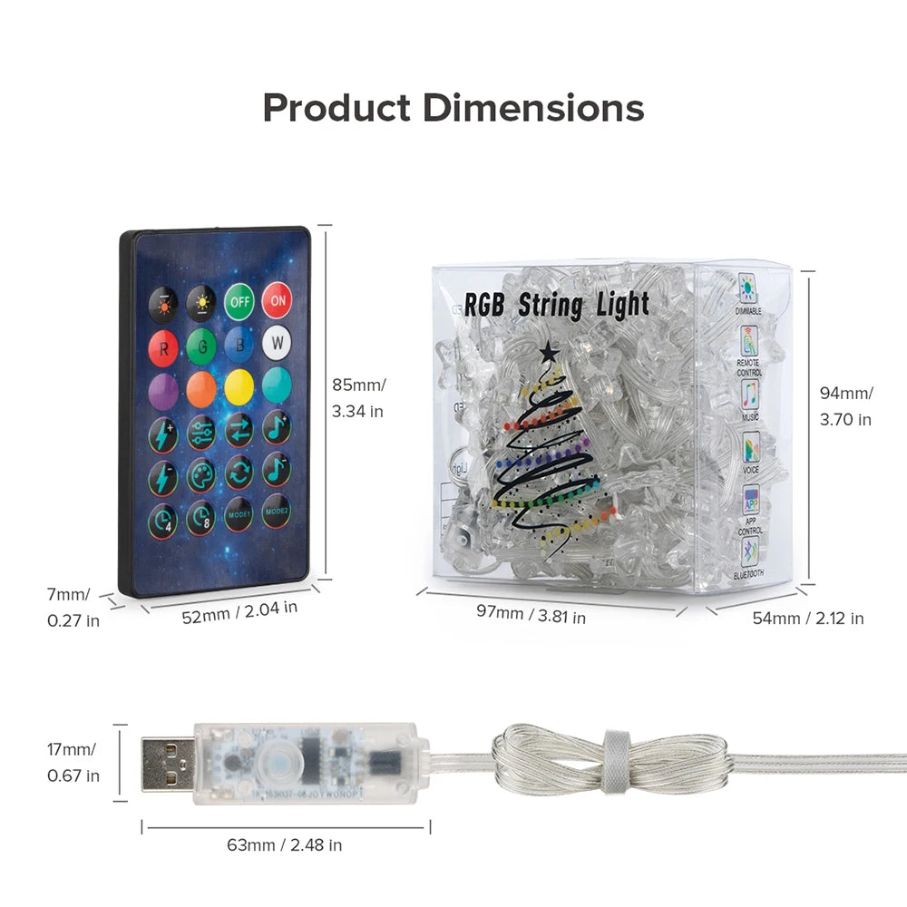 RGB Dream Color USB Christmas Lights - Smart App & Remote Control