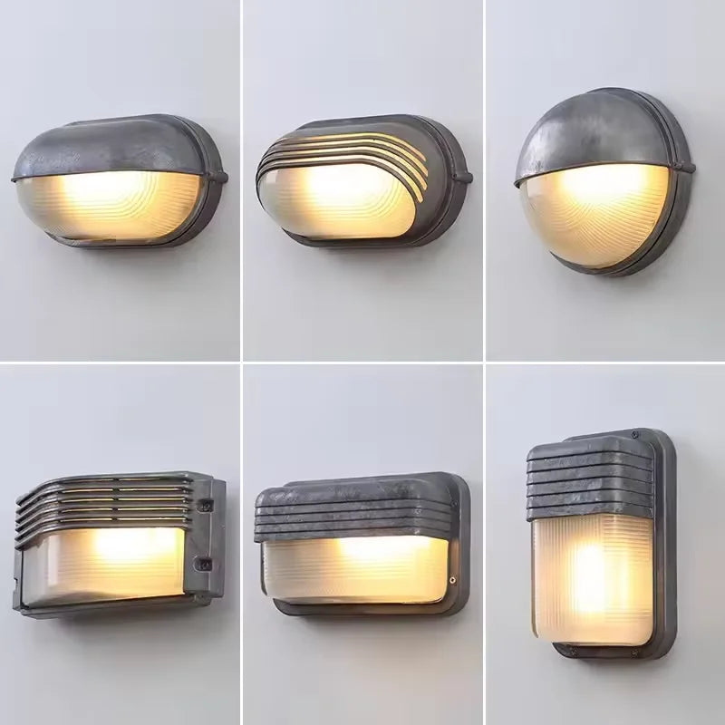 Vintage Outdoor Wall Lamp E27 Industrial Wall Lights IP65 Waterproof Glass Ceiling Sconce Bathroom Garden Exterior Wall Lighting