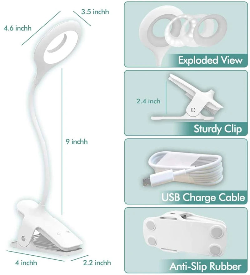 LED High Quality Book Light USB Rechargeable Eye Protect Reading Lamp Portable Desk Lamp Reading Light Clip Table Desk Lamp