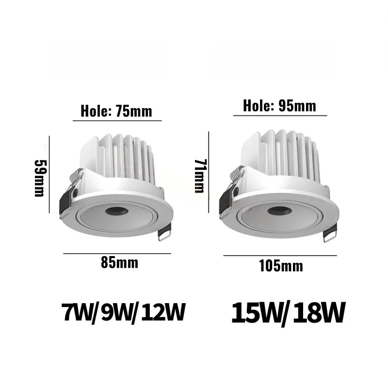 Small round hole deep anti-glare spotlights, embedded hotel living room and bedroom ceiling lights, adjustable background wall