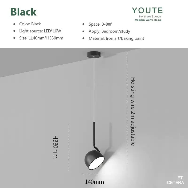Nordic LED Pendant Light Minimalist Black White Spoon Iron Hanging Lamp Bedroom Living Rooms Study Office Illumination Luminaire