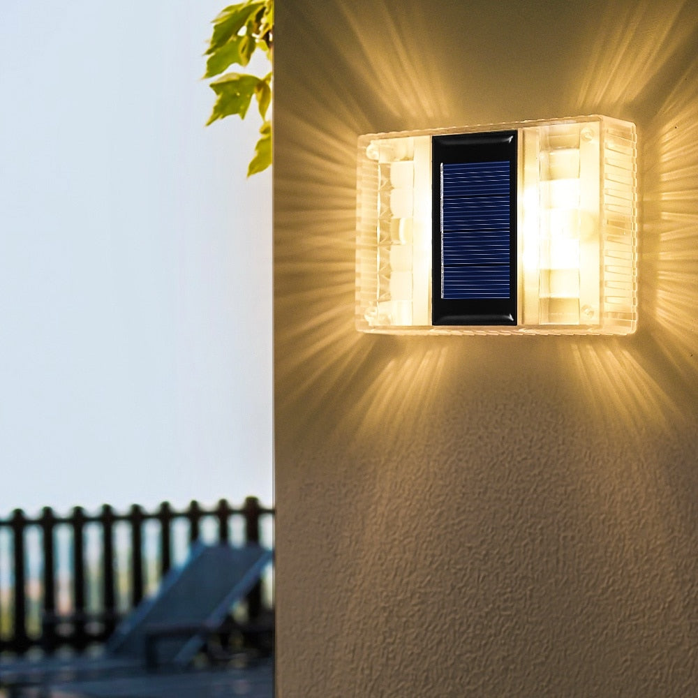 Outdoor IP65 Waterproof Solar Powerd Transparent LED ABS Wall Light Home Courtyard Garden Corridor Decorative Lights