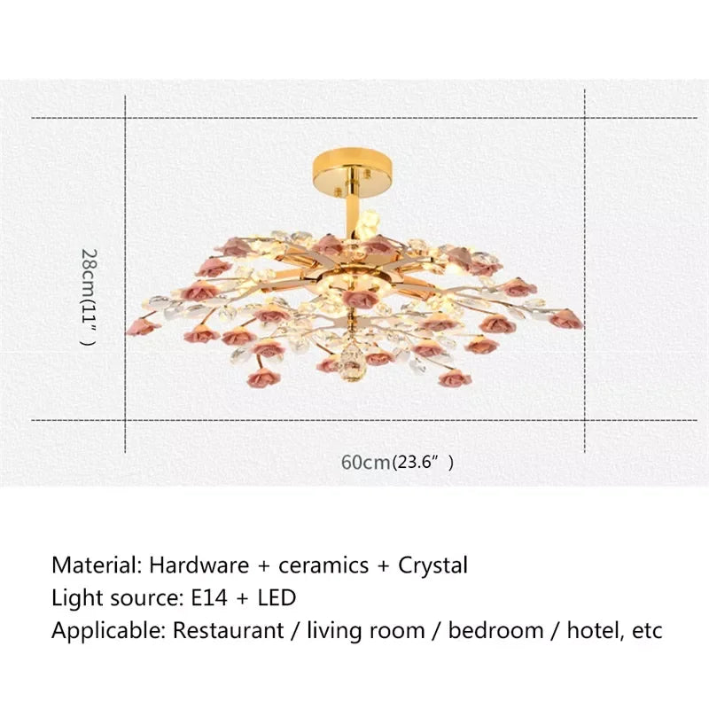 Flower Chandelier Lights Modern Ceramics Pink Flowers LED for Home Decor Dining Room Living Room Bedroom Ceiling Lamps