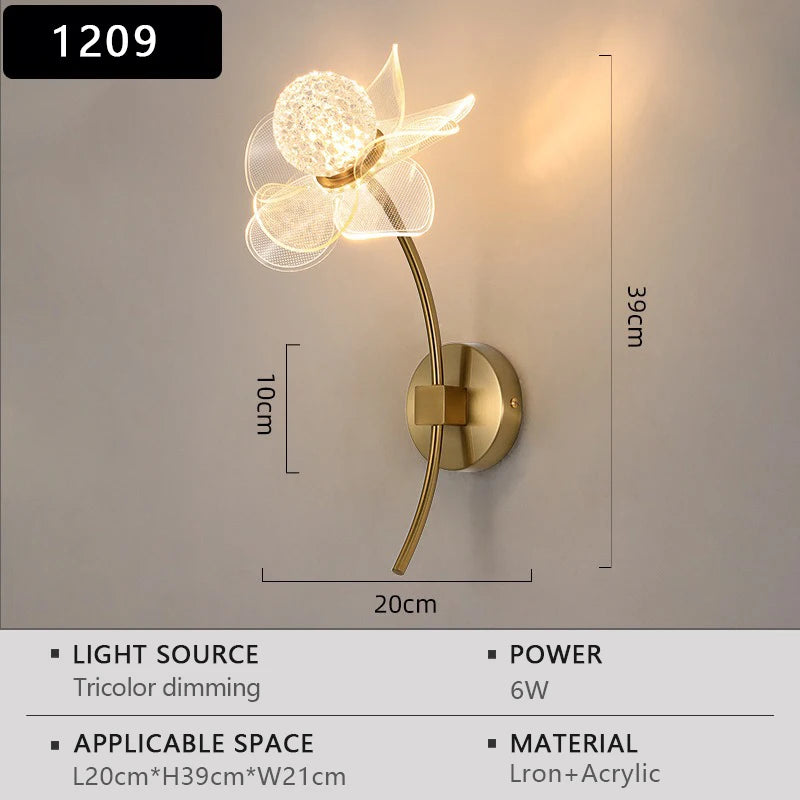 Modern LED wall lamp Electroplated Flower Shaped Bedroom Bedside Light Study Dining Room Living Room Background Decoration Lamp
