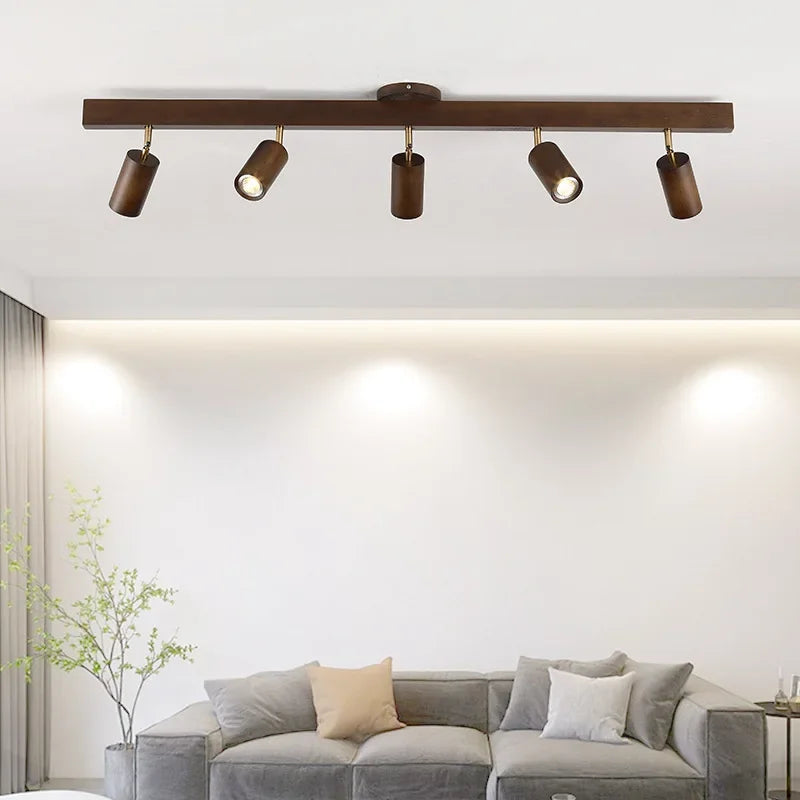 2026 Nordic Walnut Wood Ceiling Chandelier For Living Room Dining Room Aisle Entrance Corridor Lamps With Spotlights For Wall Pi