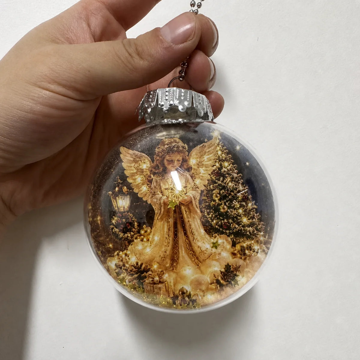 Glass Acrylic Hanging Pendant Warm Lighted Christmas Ornament Glowing Christmas Ornament Lighted Christmas Ball Ornament