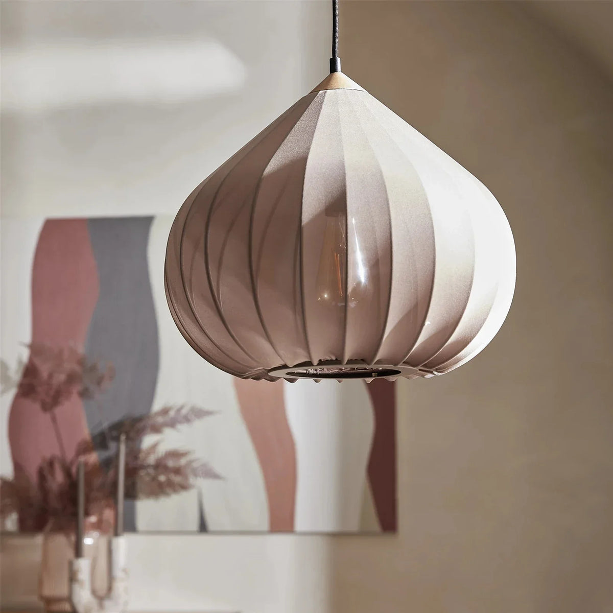 French Minimalist Onion-Shape Fabric Pendant Light - Wabi-Sabi Cloth Shade Ceiling Lamp Fixture for Living Room, Bedroom, Cafe & Kitchen