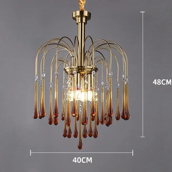 Artpad Retro French Branch Colorful Crystal Chandeliers for Living Room Romantic Raindrop Coloful Crystal Hanging Pendant Light