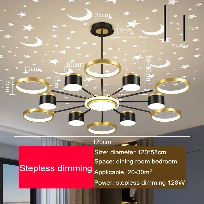 2025 New Chandeliers Romantic Starry Modern Ceiling Light Fixture 6 Lights White Creative Home Stepless Dimmable Ceiling Lamp