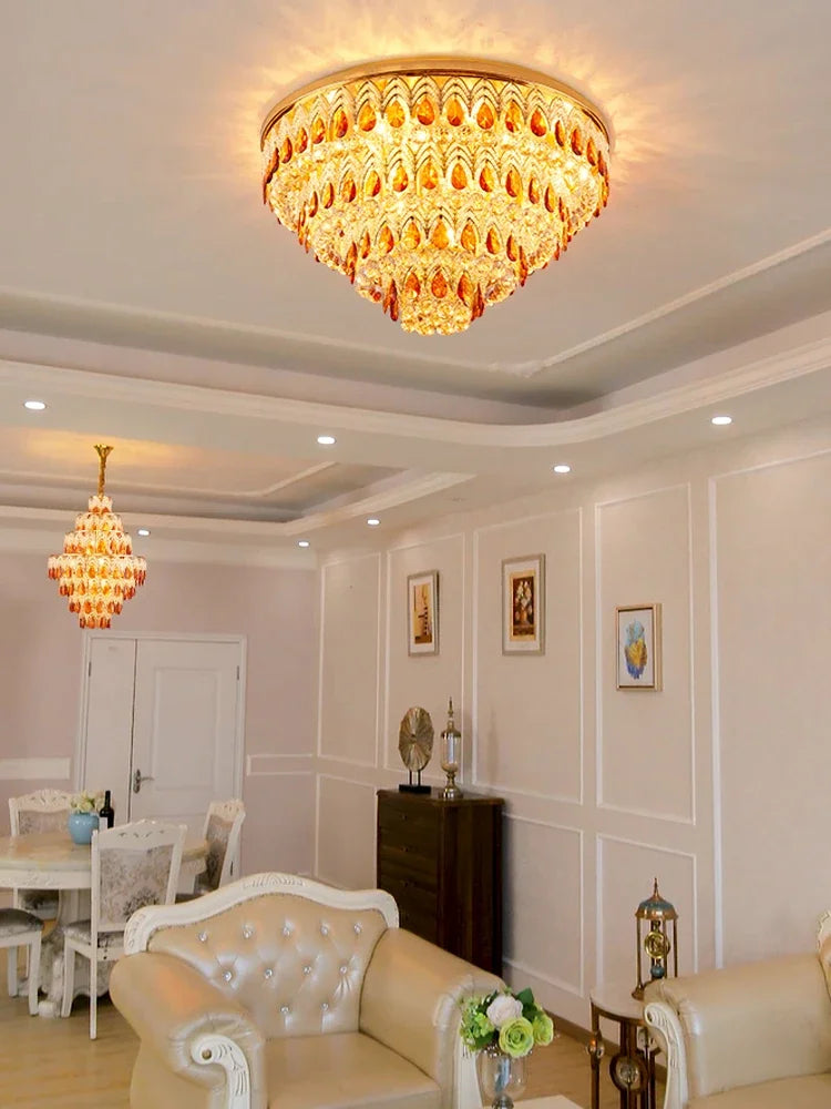 Postmodern K9 Crystal Peacock Chandelier - Luxury Golden LED Ceiling Light