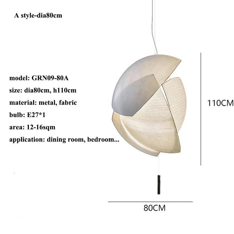 Japanese Wabi-sabi Style Modern Fabric Living Room Bedroom Chandelier Restaurant Art Shell Pendant Lights Home Decor Soft Light