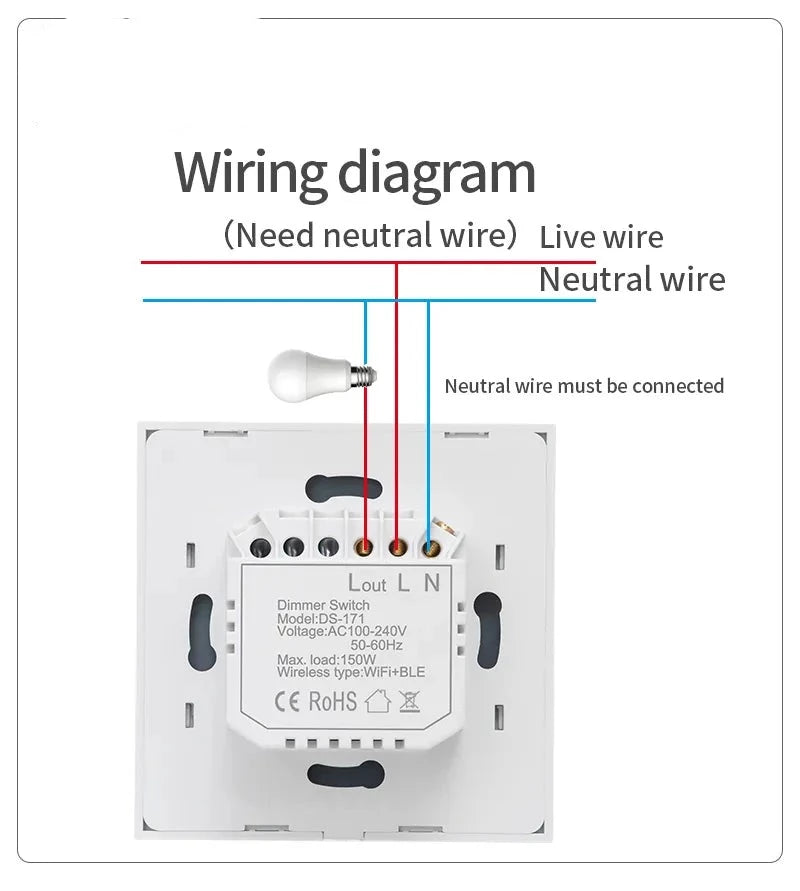 EU WiFi Smart Glass Panel Wall Touch Switch Light Dimmer Switch Smart Life Tuya APP Remote Control for Alexa Google Home