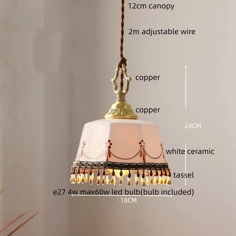 IWHD Home Design LED Pendant Lamp Balcony Reading Dining Room Japan Style Gold Copper Patterned Ceramic Hanging Lights Hanglamp