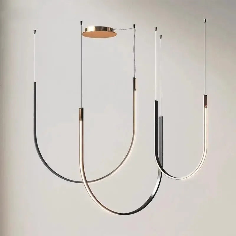 Minimalist Line Restaurant Chandelier Nordic Designer Creative Belt Art Villa Living Room Staircase Pendant Lights Home Decor