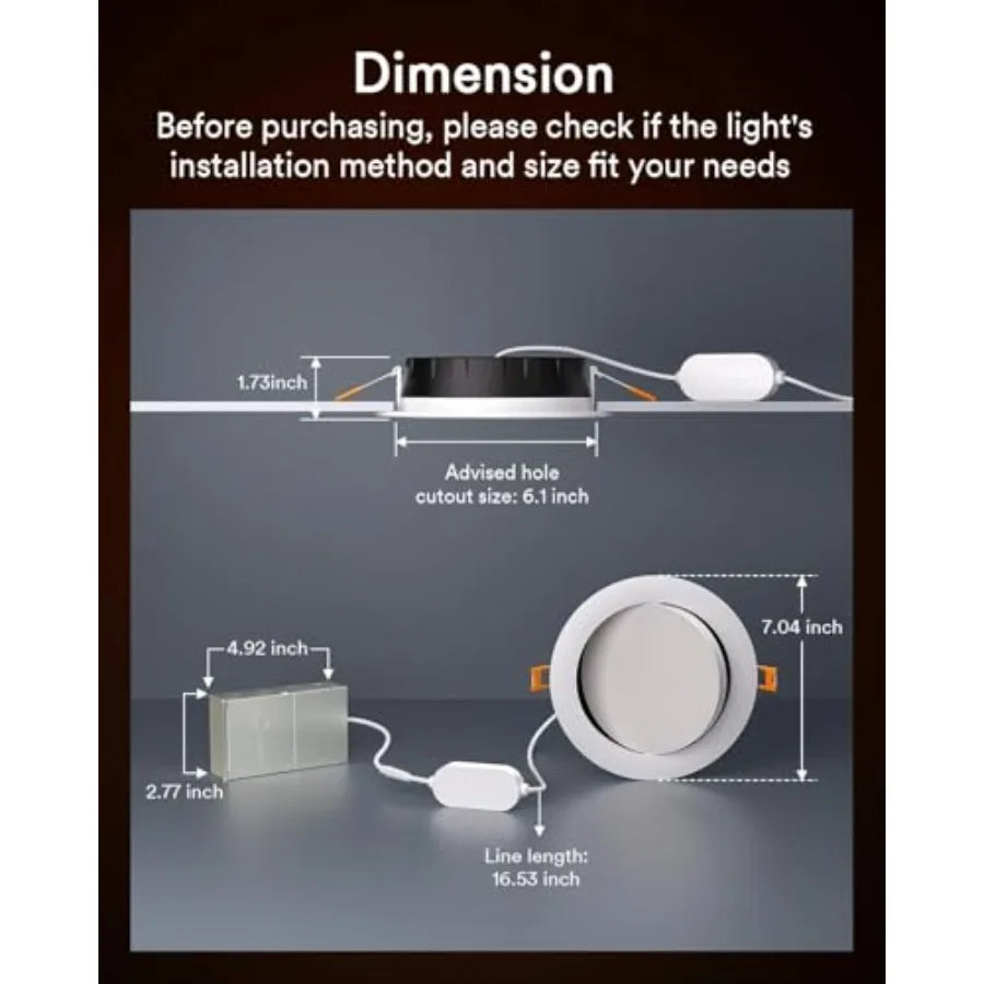 6-Inch Smart Gimbal Recessed Light - 355° Adjustable RGBWW WiFi Ceiling Lamp