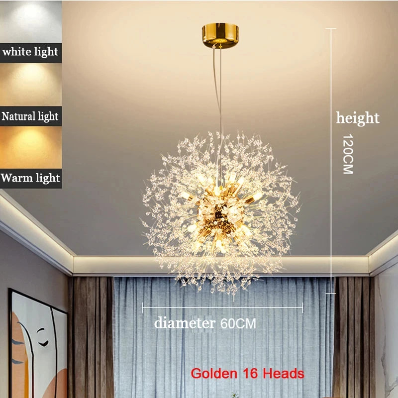 Modern Dandelion LED Pendant Light - Crystal Firework Chandelier for Living Room