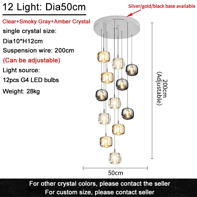 Modern Art Crystal Ball LED Chandelier - Long Staircase Hanging Lamp