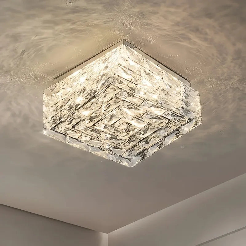 Luxury Modern Crystal Ceiling Light Chandelier - Flush Mount Ceiling Lamp Fixture for Living Room, Master Bedroom & Home Decor