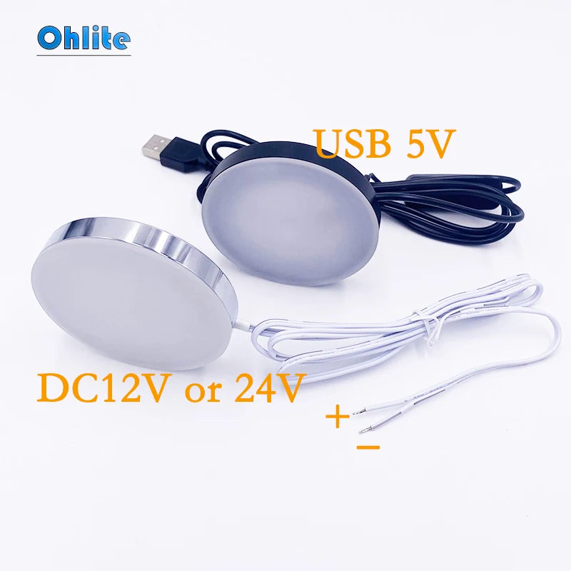 New USB 5V DC12V 24V LED Indoor Downlight Thin Round Light Display Cabinet Light 3W , For Campervan Cabinet Decorative Lighting