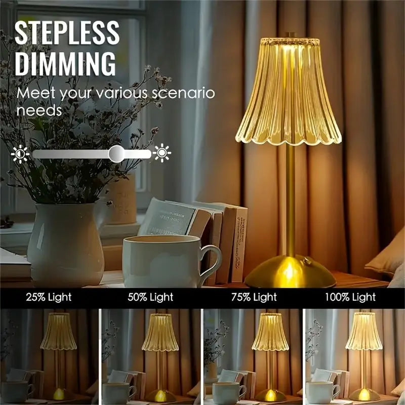 1/2 Set Crystal Wireless Table Lamp Rechargeable Gold Retro LED Desk Lamp Portable Touch Three Color Night Light