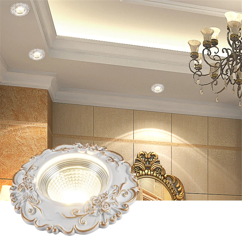 Recessed Led European Resin Lace Spotlights For Ceiling Interior Cob Home Decor 5W 7W 110V 220V Living Room Ivory Cow eye Lamp