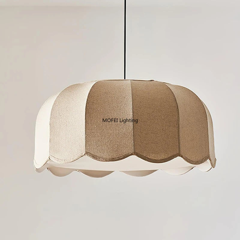 Japanese Fabric Pendant Light Nordic Wavy Lampshade Bedroom Restaurant Ceiling Chandelier Home Decor Hanging Lighting Fixtures